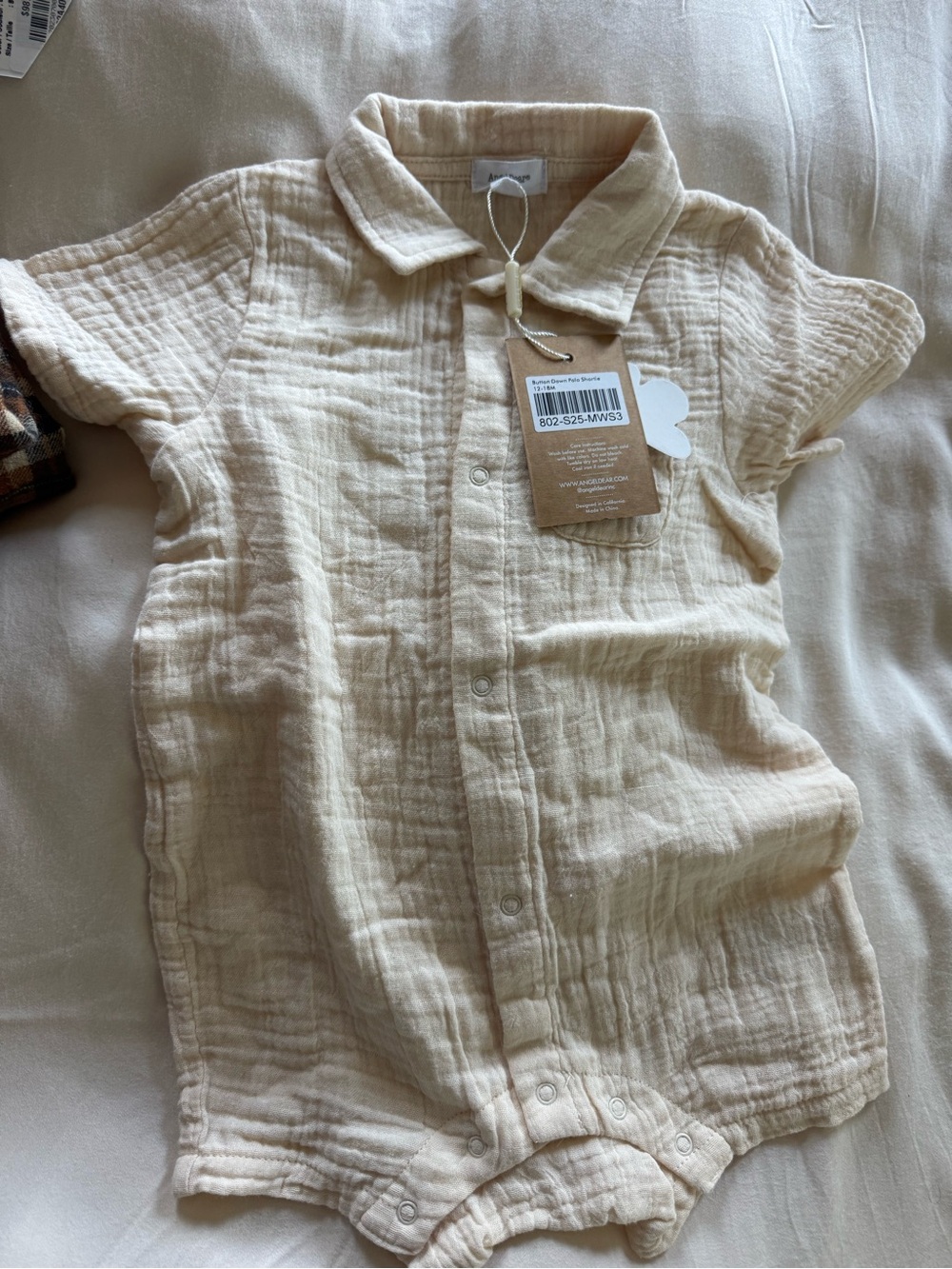 NWT angel dear Neutral Cream Button-Front Baby Romper